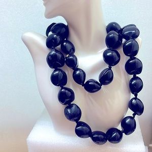 Long Necklace with Black Coconut Shaped Beads